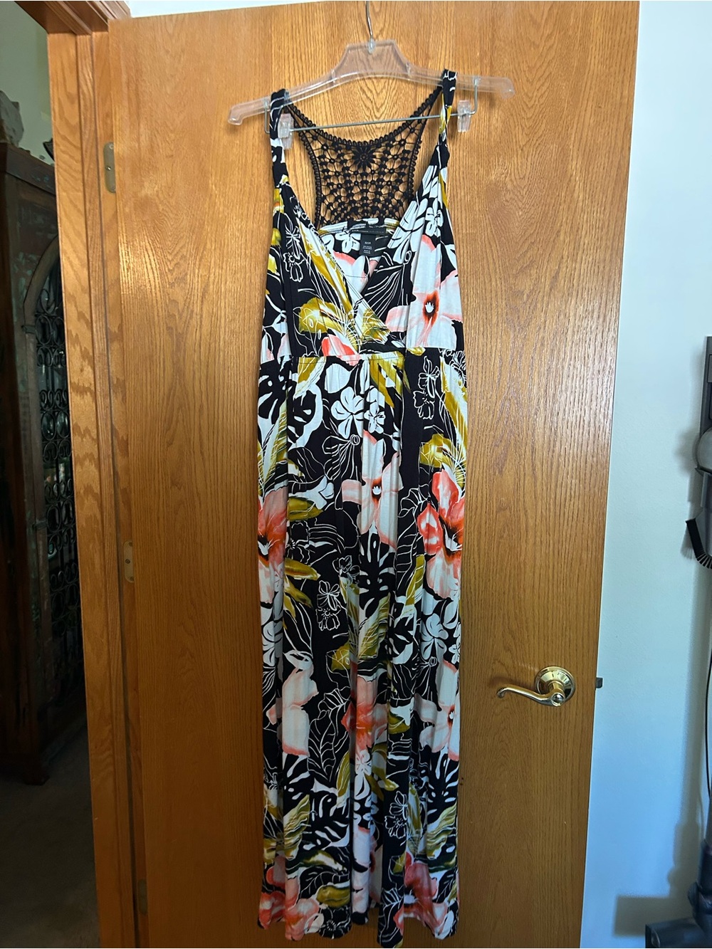 Lane Bryant Black Floral Maxi Dress with Pink and Yellow Accents